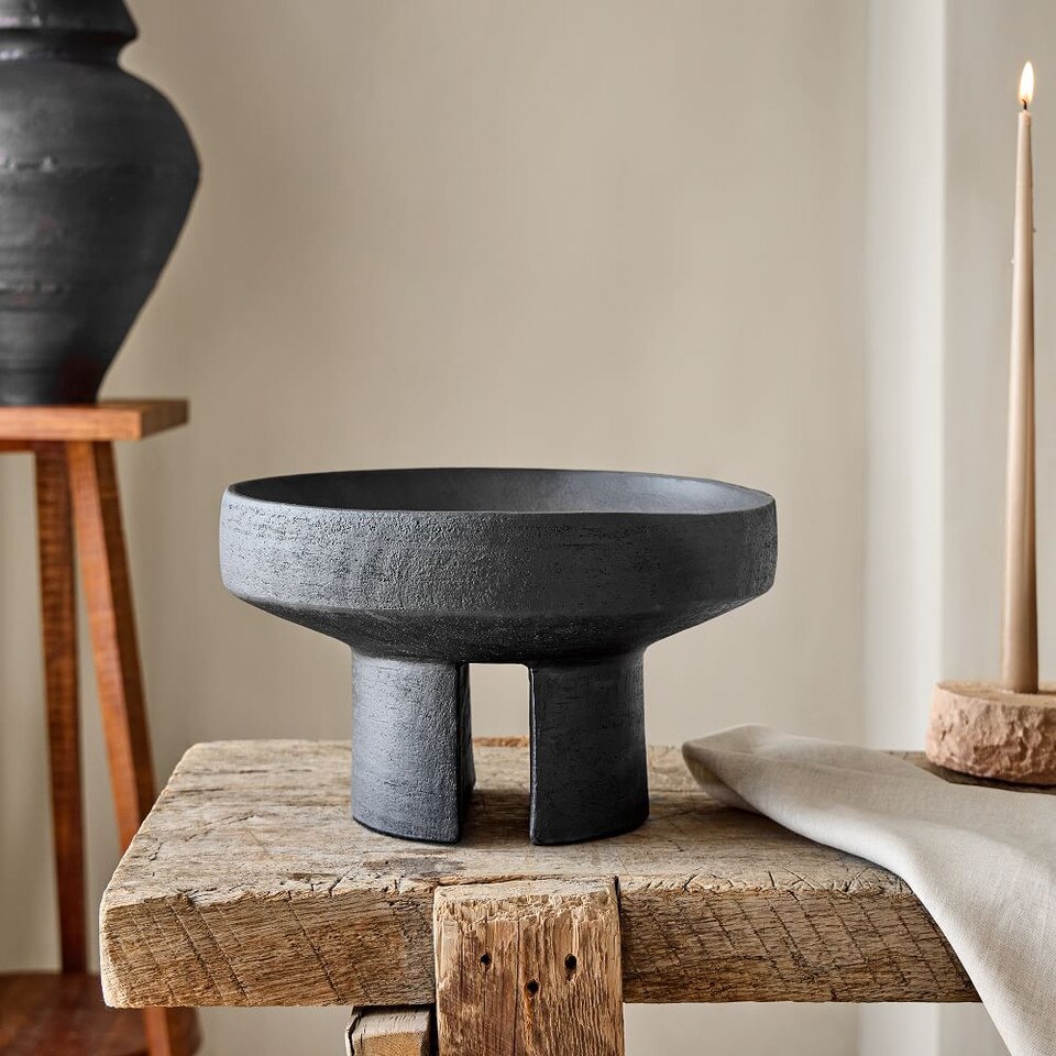 Rough Industrial Black Ceramic Centrepiece Bowl West Elm UK